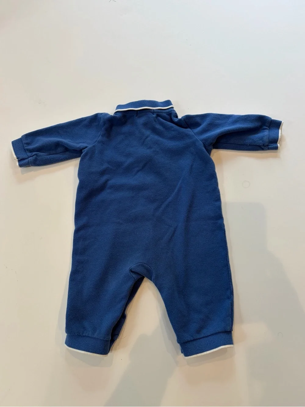 Ralph Lauren Blue Polo Collar Baby One-Piece with Yellow Logo